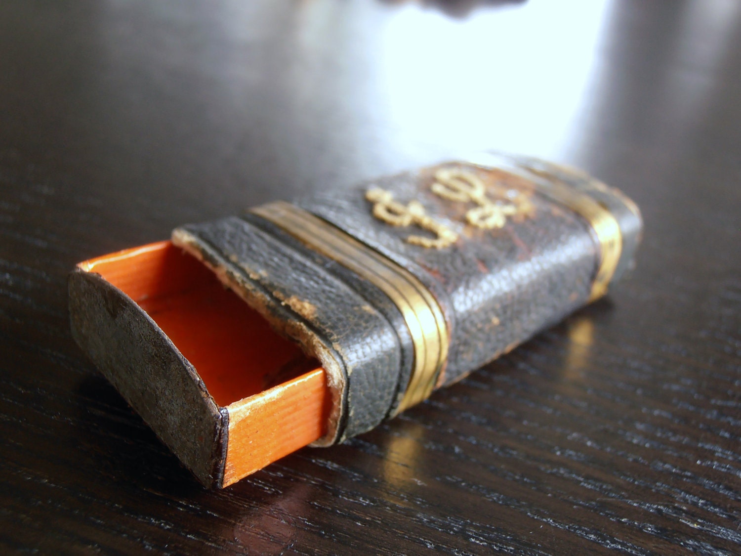 Sale, Vintage Victorian Leather Embroidered Matchbook Gift Box