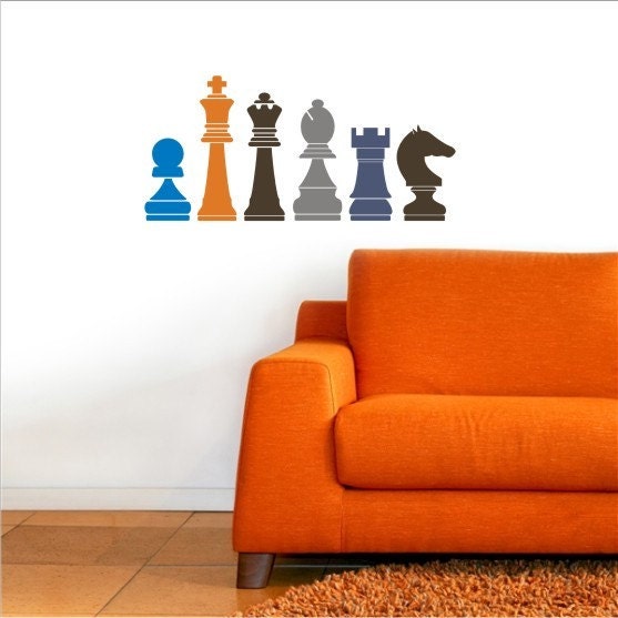 CHESS PIECES vinyl wall art - fun for play room - bedroom or any room