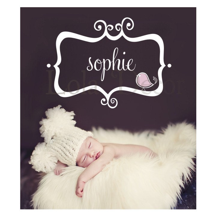 FUNKY SWIRL frame with name - 19x27 inch size-  custom designed decal - wall art