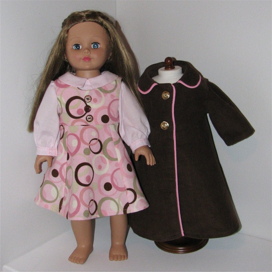 Brown Coat with Pink Jumper and Blouse, Fits American Girl and 18 Inch Dolls