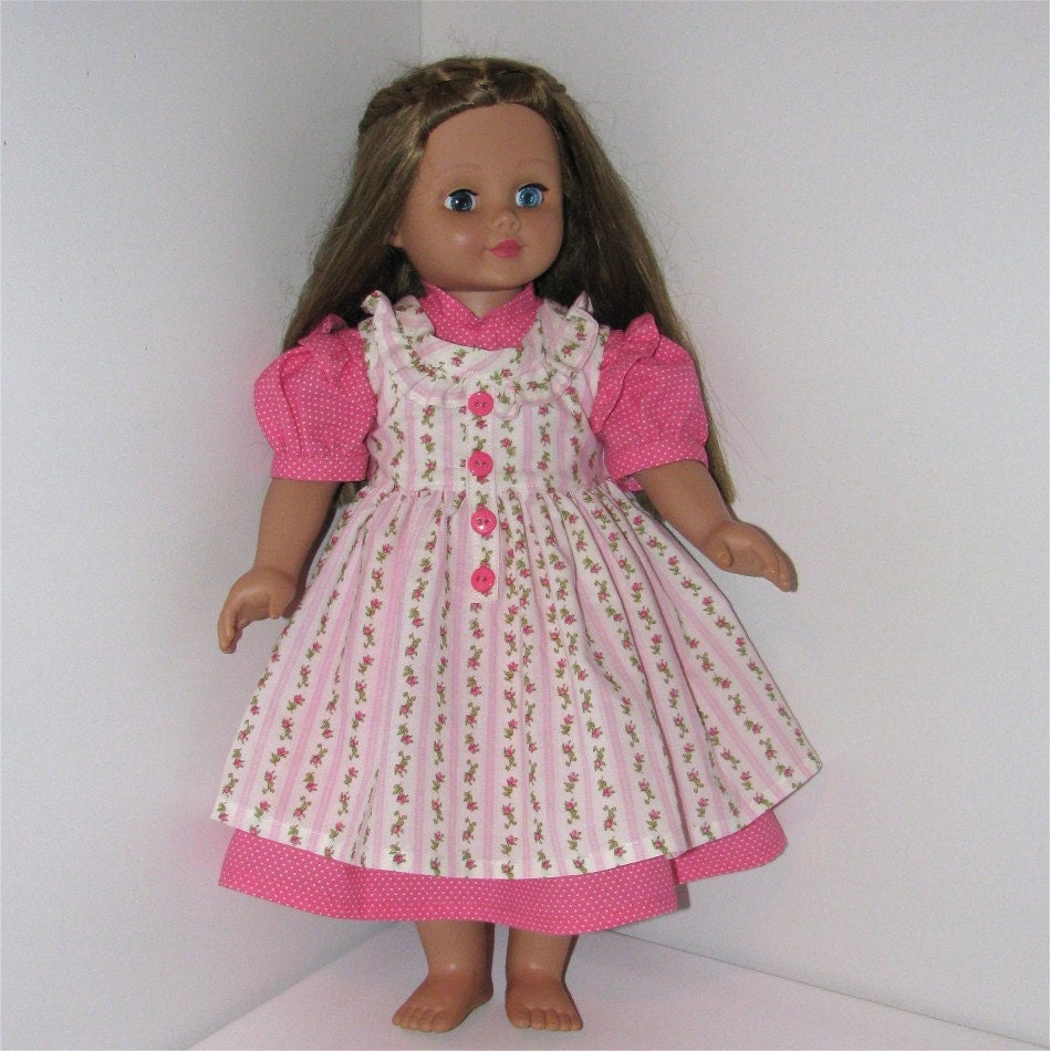 Pink Rosebud Pinafore Prairie Dress, Fits American Girl and 18 Inch Dolls
