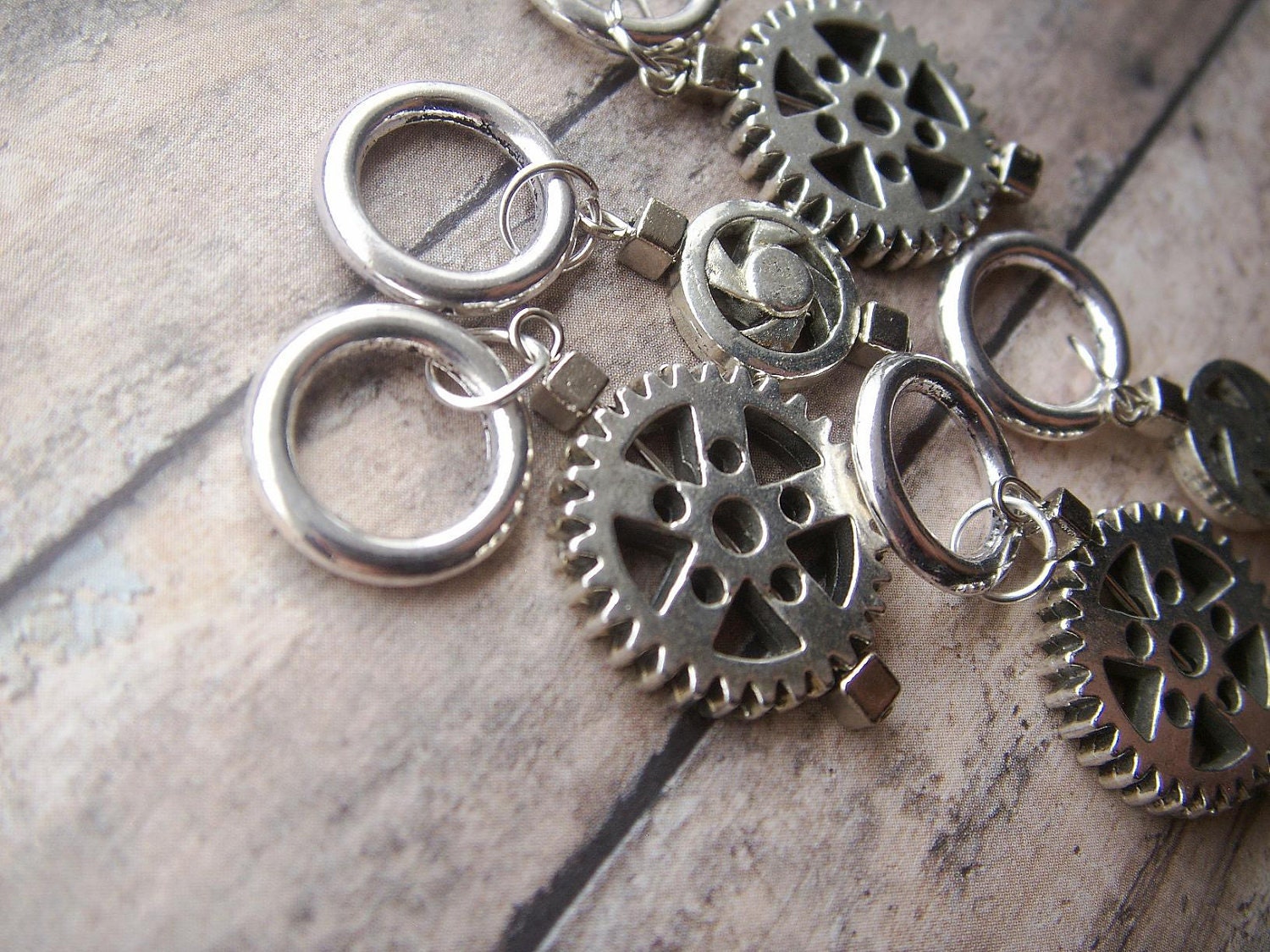 silver steampunk stitch markers