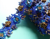 Beaded Flower Trim 18" in Electric Eighties Blue for Headbands, Costume or Jewelry Design