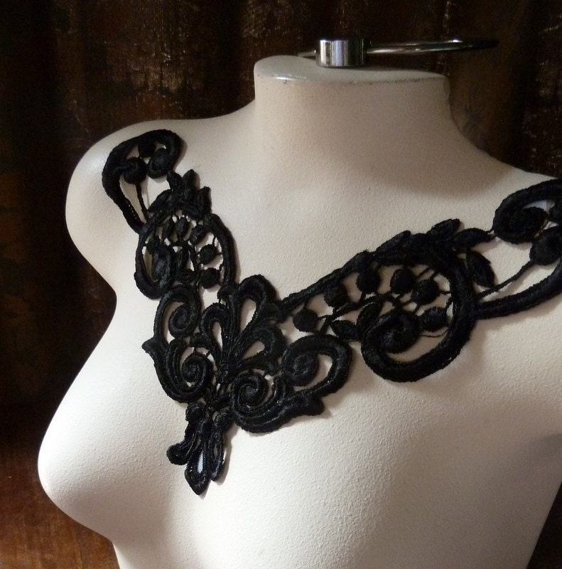 Black Lace Applique for Jewelry Supply Altered by MaryNotMartha
