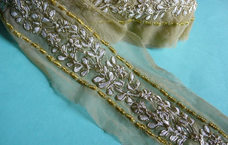 SALE Gold Trim Embroidered 18" for Bridal, Sashes, Tribal Fusion, Indian Garments, Costumes