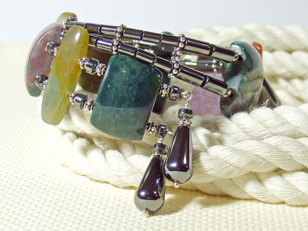 Statement Bracelet, Memory Wire Bracelet, Fancy Jasper, One of a Kind