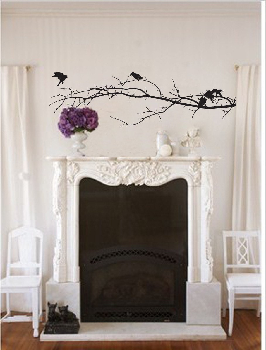 Vinyl Wall Decal- Large Branch Silhouette Vinyl Graphic, Sticker, Tree, Birds, item 30011