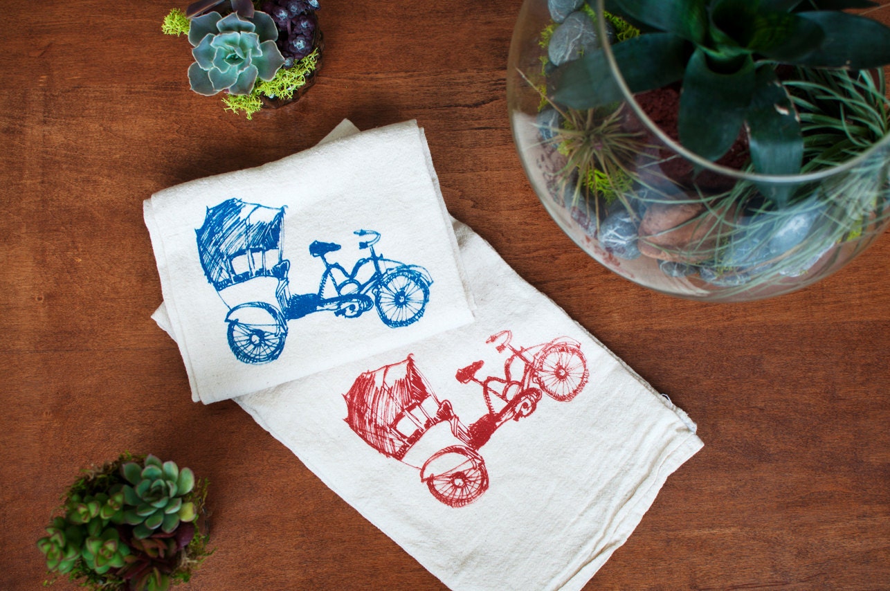 Floursack Dish Towel - Vintage Bikes - set of 2
