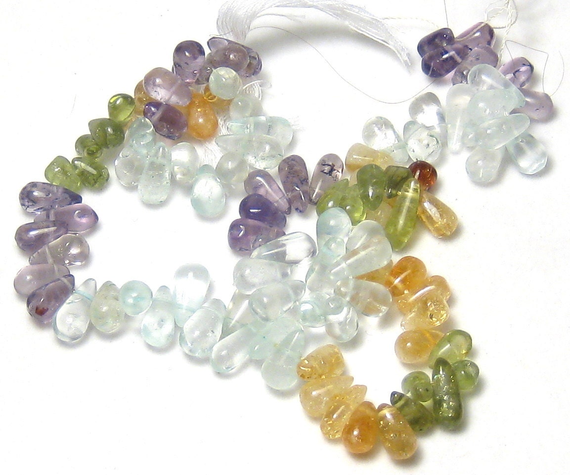 Multi Stone Handcut Teardrop Gemstone Beads 7x5mm-14x7mm full strand