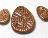 Brown Ceramic Spiral Tribal Pendant Beads Set