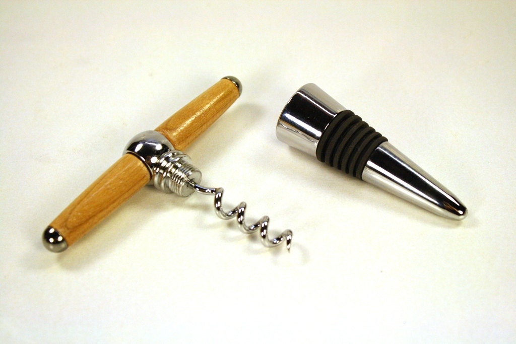 Curly Maple T Handle Cork Pull and Wine Bottle Stopper