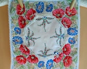 Cotton Handkerchief with Morning Glories and Vintage Lace  OOAK