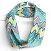 Tribal Infinity Scarf. Cowl Scarf. Organic Cotton. Chevron Pattern. Bright Teal, Aqua, Lime Geen, and Brown. Summer Blue.