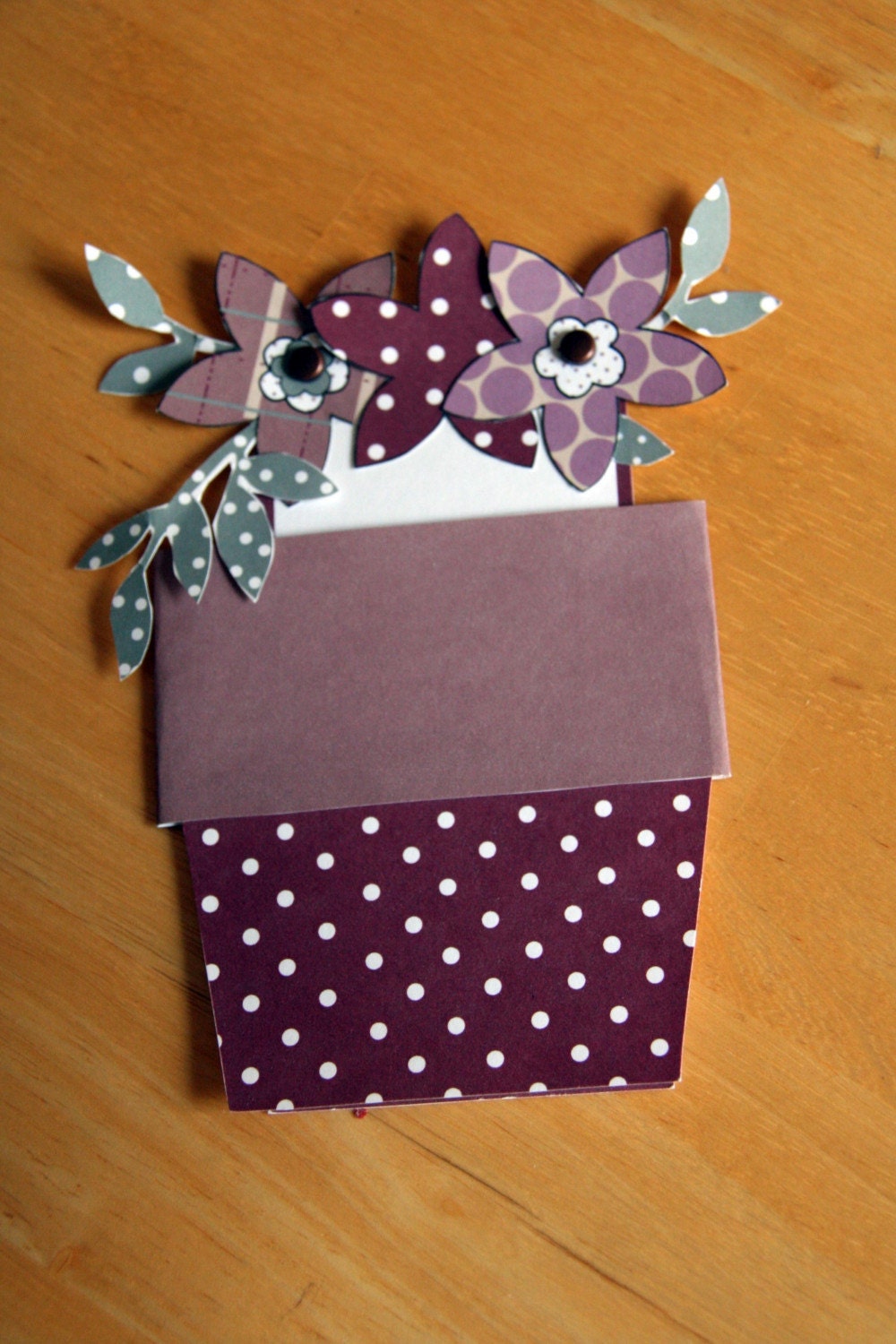 6 A2 Polka Dot Flower Pot Mother's Day, Get Well Soon, Welcome Home Note Card Set