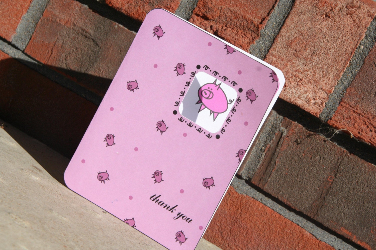 6 A2 Size Tickled Pink Pig Thank you Cards