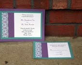 Teal and Purple Damask Customizable Wedding Invitation