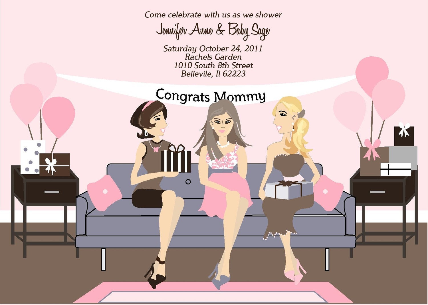 Exclusive FACES COLLECTION Modern Stylish and Chic Best Friends Celebrating Baby Shower Invitation