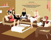 Exclusive FACES COLLECTION Vintage Inspired Brown Beige Tan Girls Night Out Bachelorette Party Invitation