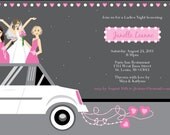 Exclusive FACES COLLECTION Vintage Inspired Modern Gray Pink White Bride and Bridesmaid Limo Bachelorette Invitation