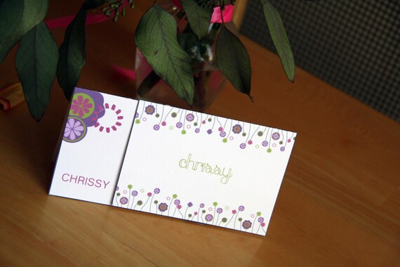 12 A1 Fun and Whimsical Purple Flower Blank Personalized Notecards