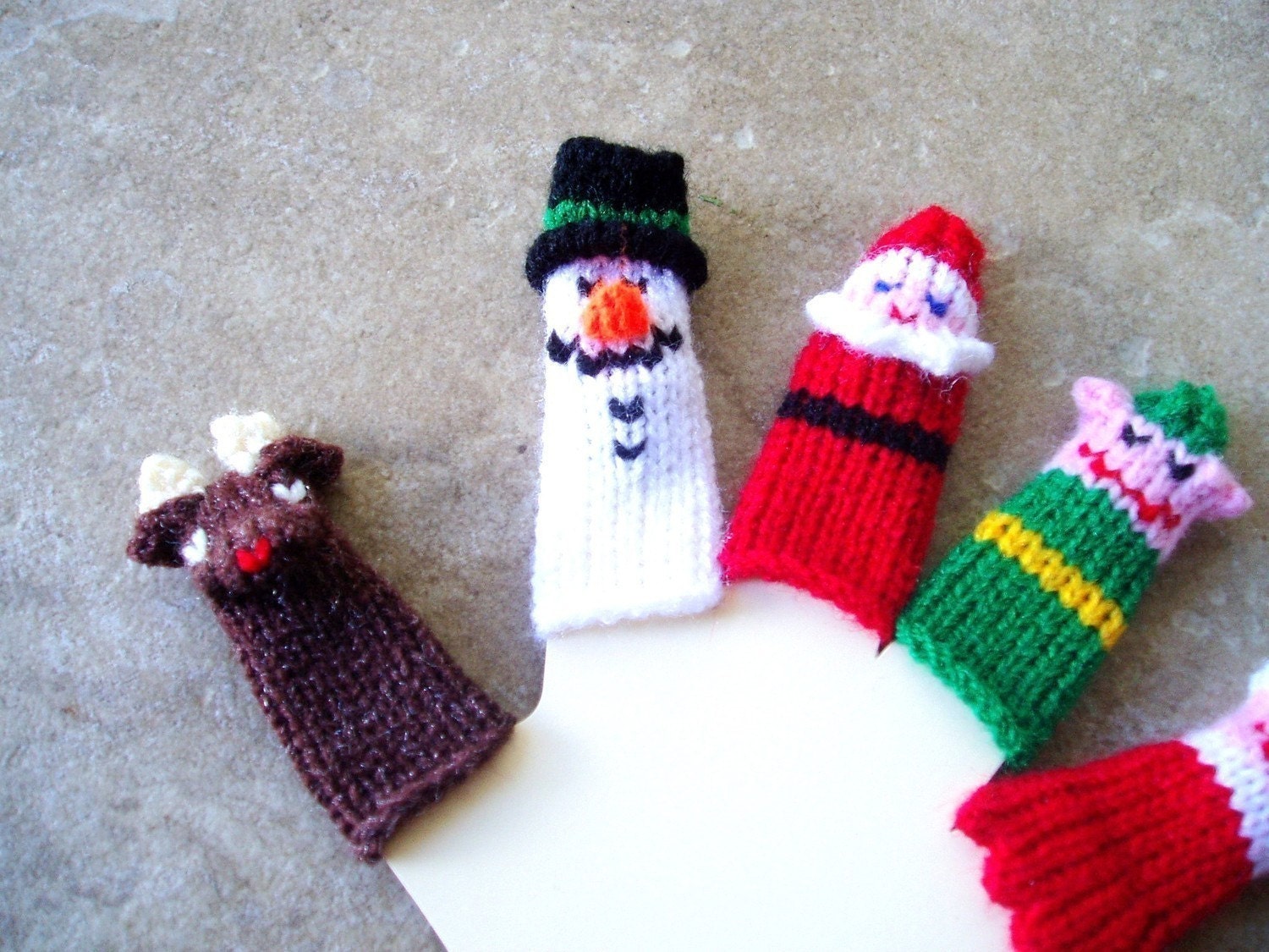 Christmas Finger Puppet Set (Santa, Mrs. Santa, Rudloph, Snowman, and Elf.)  We can create custom orders.