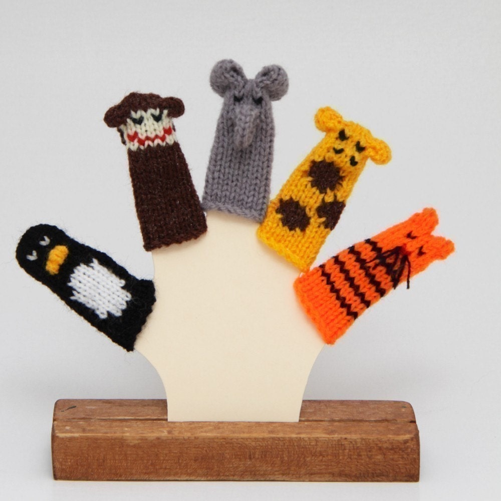 Zoo Animals Finger Puppet Set (Includes Penguin, Monkey, Elephant, Giraffe, and Tiger.)  We can make custom orders.