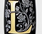 Custom Wedding Champagne Flutes, Personalized Black and Gold Wedding Flutes