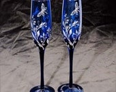 Custom Designed Toasting Flutes, Blue Champagne Flutes, Your Custom Design