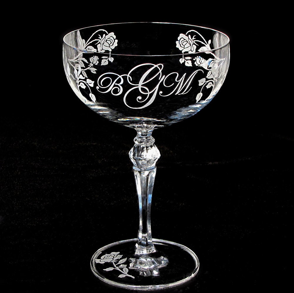 NEW Monogrammed Champagne Saucer, Fine Crystal Champagne Glasses