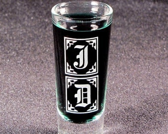 2 Groomsmen Gift Shot Glasses,  Monogrammed Gifts, Etched Glass