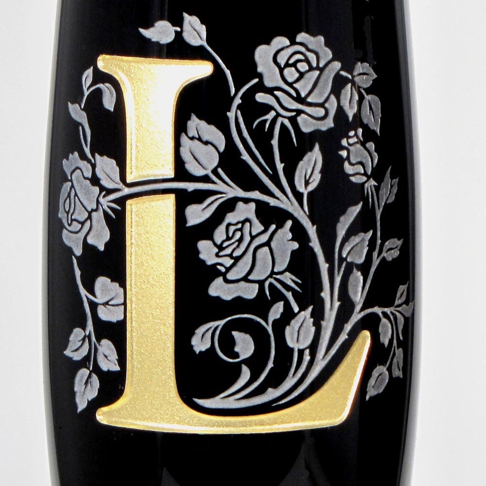 Custom Wedding Champagne Flutes, Personalized Black and Gold Wedding Flutes