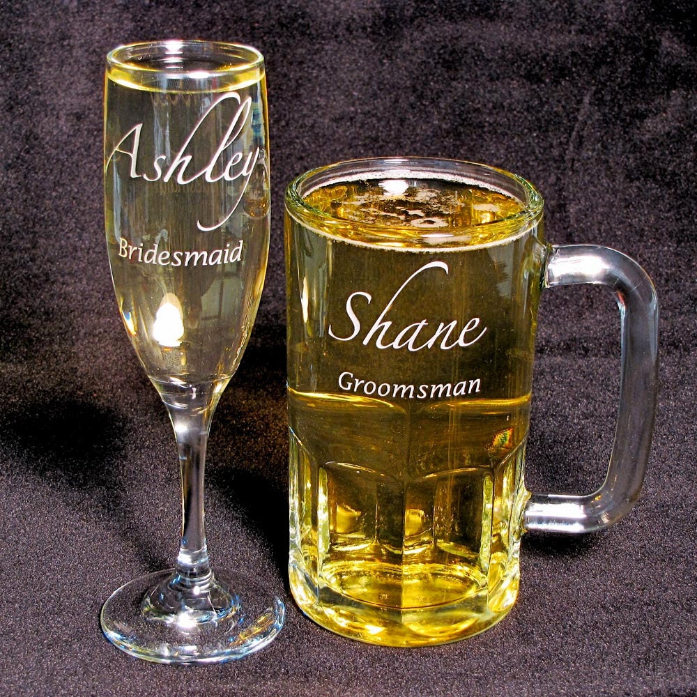 14 Personalized Wedding Party Gifts, Beer Mugs & Champagne Flutes