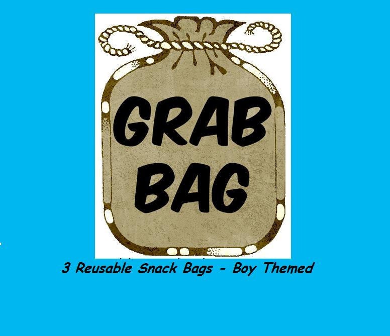 GRAB BAG SALE- 3 Reusable, Eco-friendly Snack Bags - Boy Themed Fabrics
