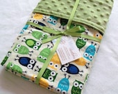 Baby Blanket - Minky and Cotton - Owls