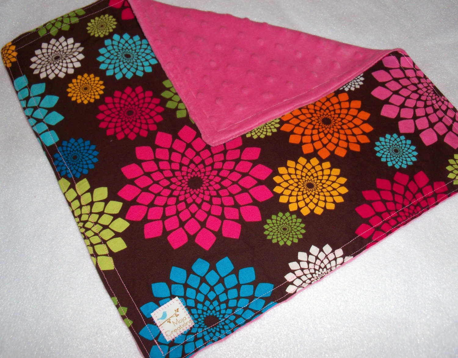 Mini Baby Blanket - Minky and Cotton - Flower Child Creamsicle