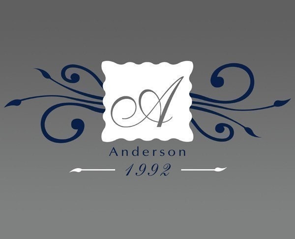 Classic Family Name Monogram, personalized wall art decal