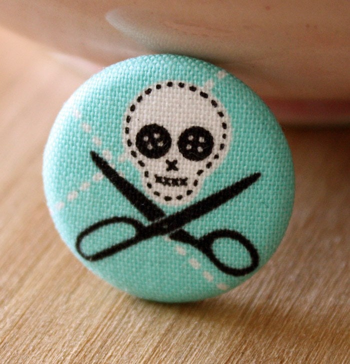 Crafty Pirate Pin - handmade button by Vegancraftastic
