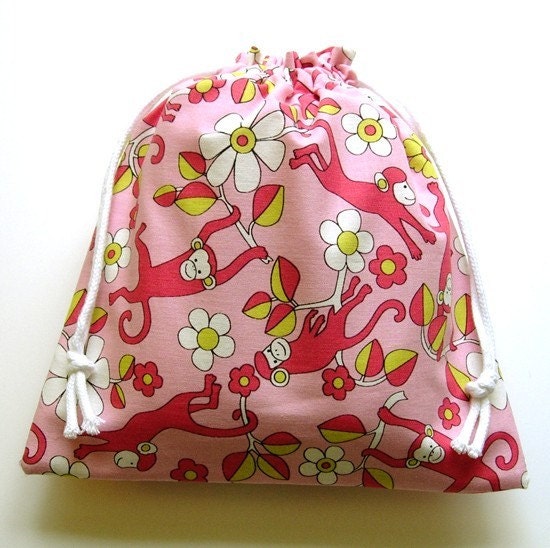 Mod Monkey Drawstring Knitting / Crafting WIP bag - Humane Society Fund Raiser