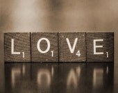 Romantic Photograph Sepia - Love Is A Beautiful Word III - Romantic Text Dark Tan White- 8x10