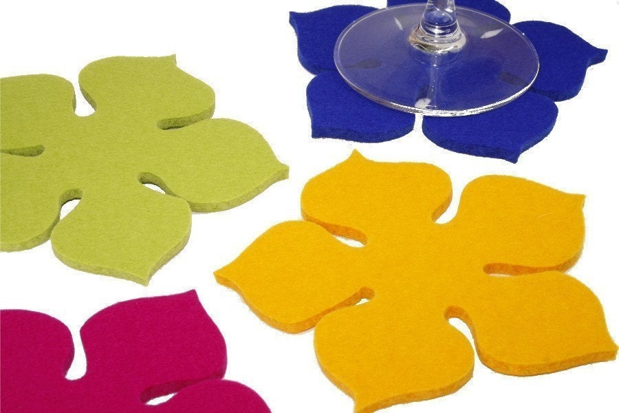 Coasters, Flower Power Felt Coasters in 5MM Thick Virgin Merino Wool Felt- Spring Mix