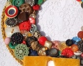 Vintage Button Christmas Wreath, Christmas Buttons, 1950s, Holiday Decor, Home Decor, Retro Wreath, Christmas, Decor, Handmade, Folk Art