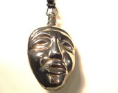 Weird Silver Face Pendant , Powdered KOHL Eye Makeup Jar Necklace, on Cord..Silver plated..2 Faces..Wand