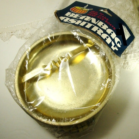 Vintage Plaid Bean Bag Ashtrays, Retro Pair, Yellow Plaid, original