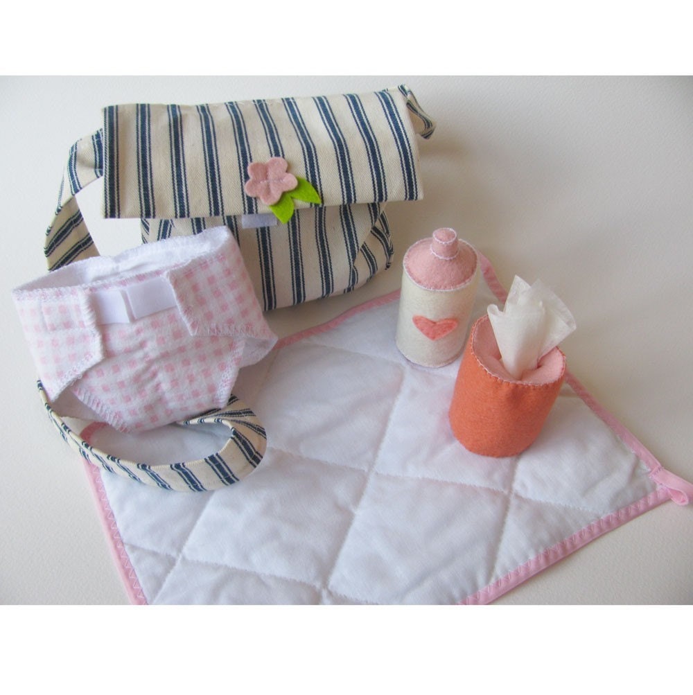 Waldorf toys Diaper bag 5 pc.set to play with your natural doll -MADE TO ORDER -