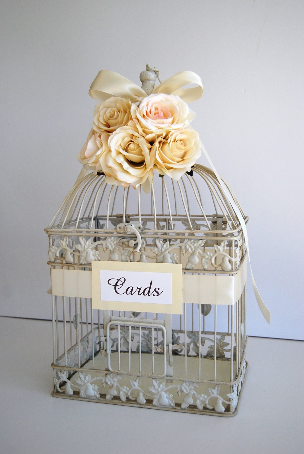 Custom Large Wedding Bird Cage Card Holder Money Holder - Ivory, Champagne, Sahara