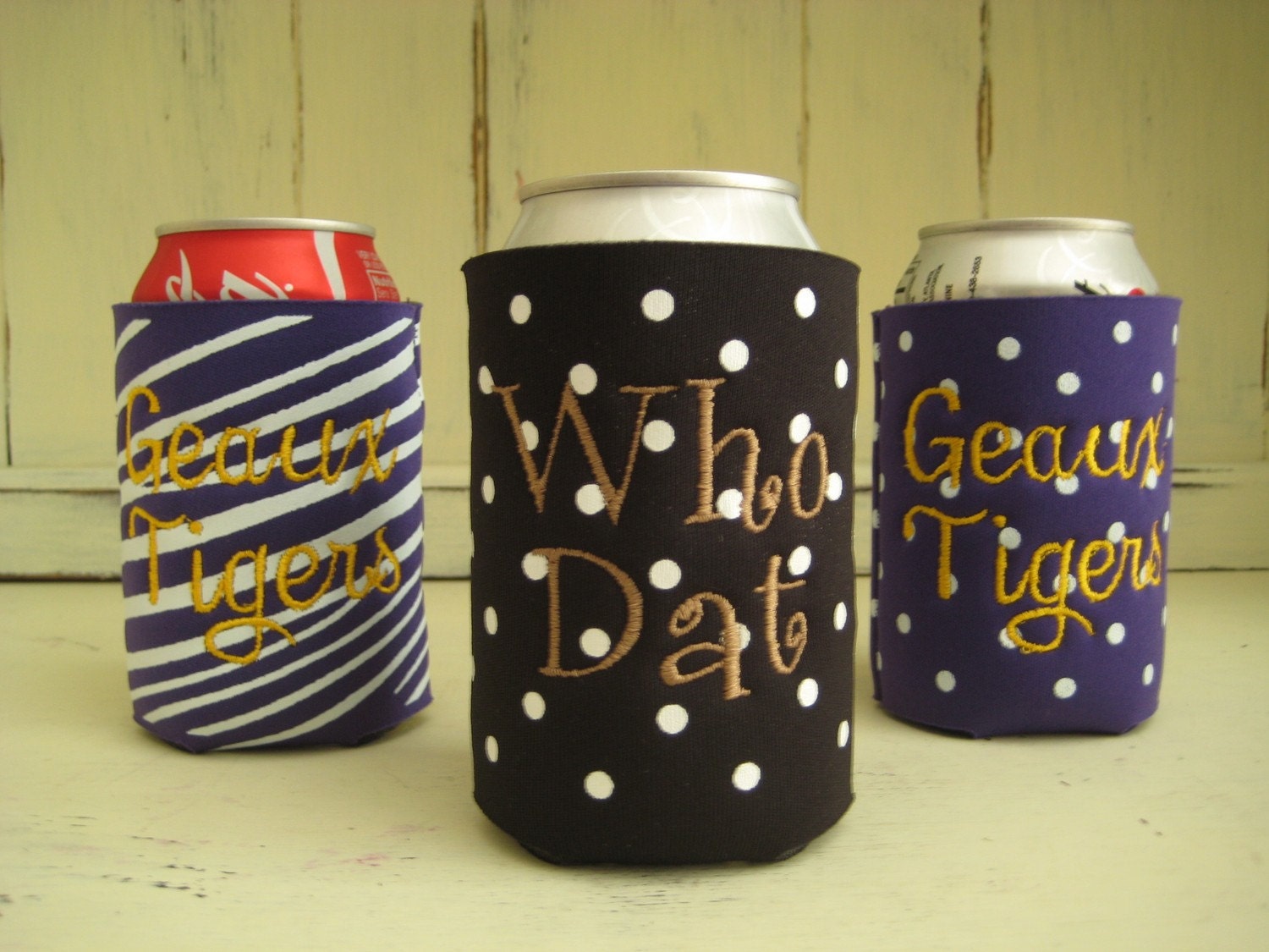 Personalized Solid, Polka Dot or Tiger Zebra Print Can Koozie