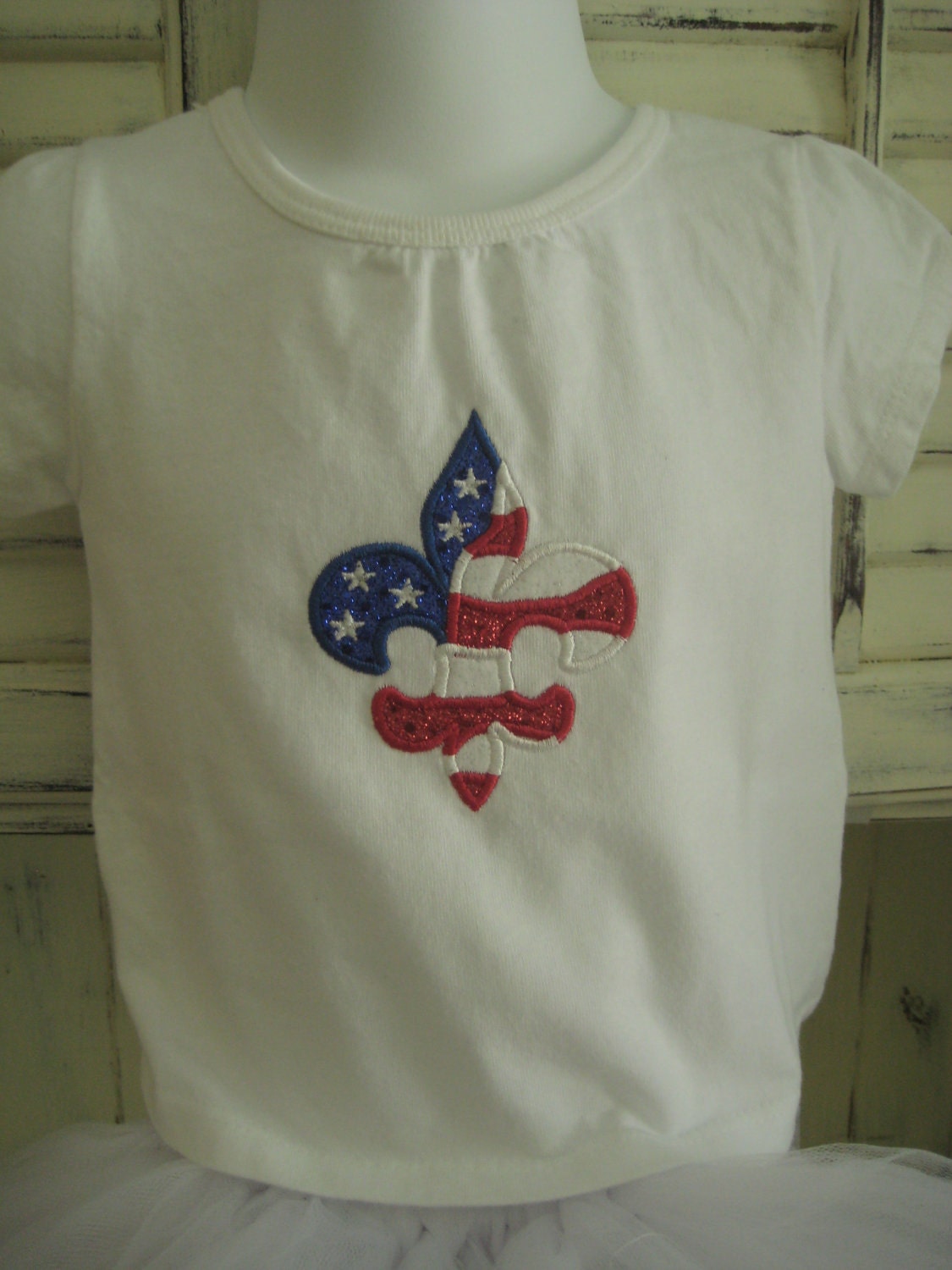 Patriotic USA Flag Fleur de Lis Applique Ruffle T-shirt for Girls