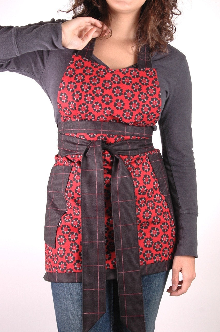 Red Flowered Full Apron