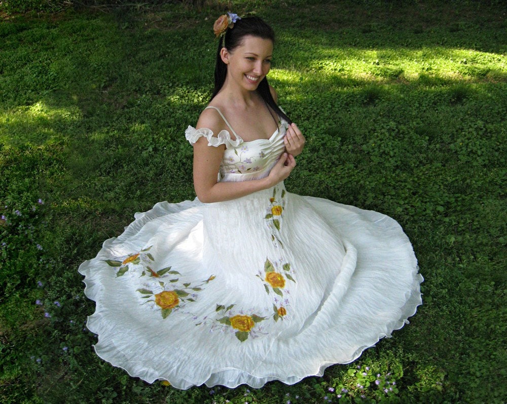 Silk hand painted wedding gown dress VICTORIAN ROSES