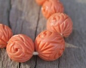 Vintage 1960 Carved Faux Coral NECKLACE